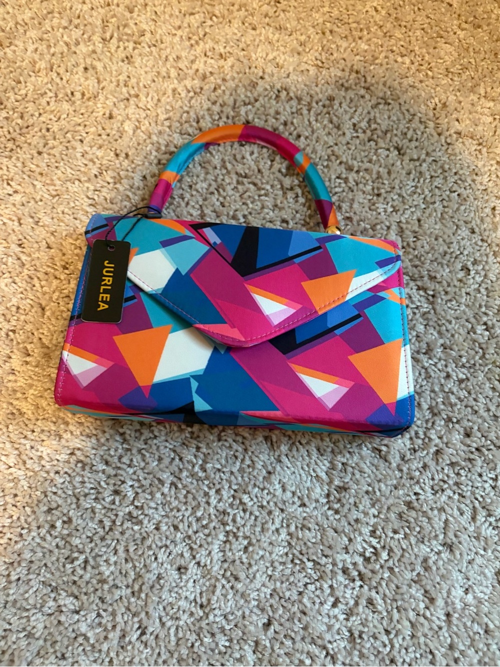 Multicolor Geometric Mini Top-Handle Bag — Pink & Blue
